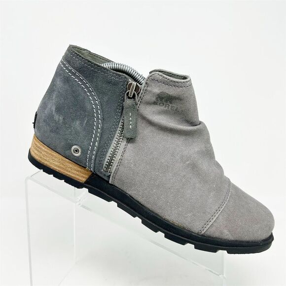 Sorel Women's Gray Leather Major Low Ankle Boots Size 10.5 Zip Closure Round Toe - Picture 1 of 13